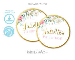 Alice in Wonderland Toppers, EDITABLE Birthday Labels (INSTANT DOWNLOAD)