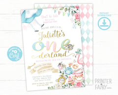 Alice in Onederland Birthday Invitation, Editable Template (Instant Download)