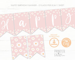 Daisy Birthday Party Printable Banner Decorations Editable Template, INSTANT DOWNLOAD