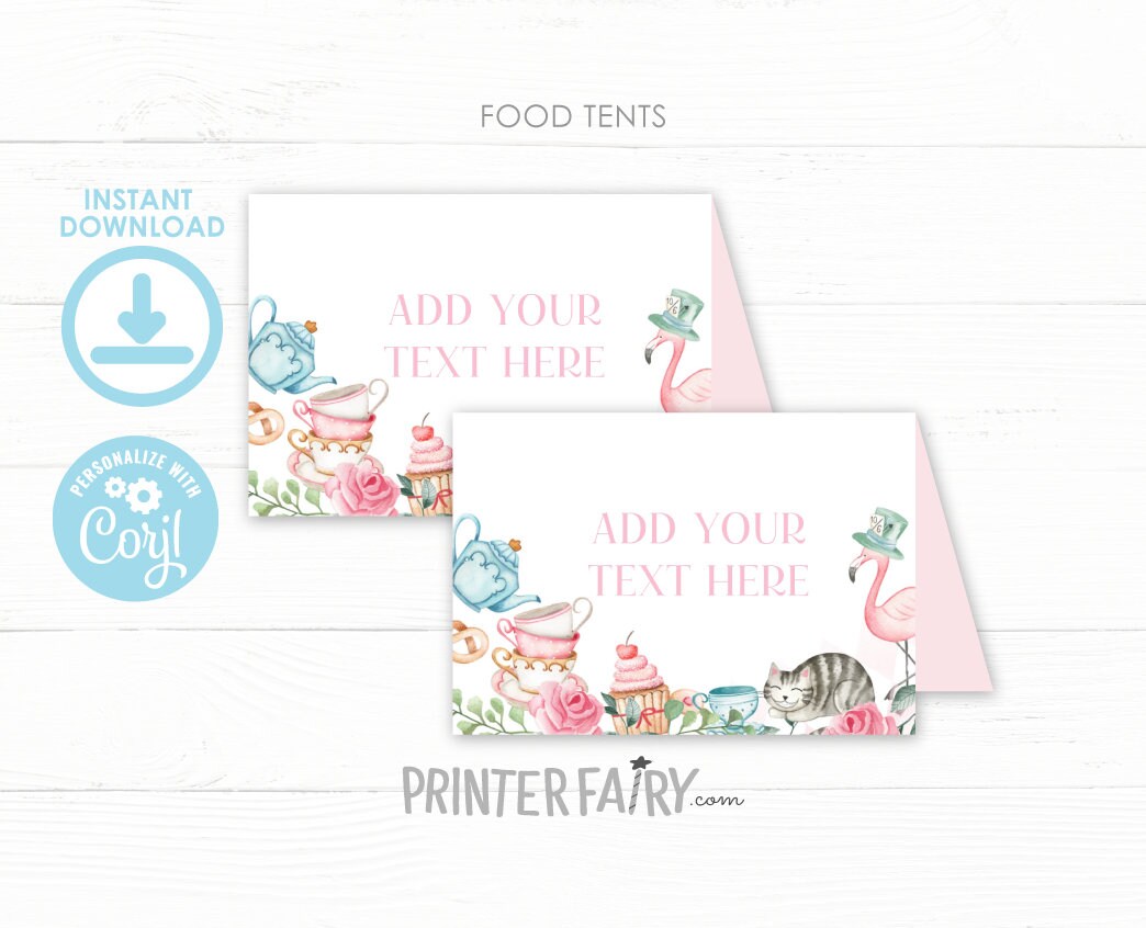 Alice in Wonderland Tea Party Food Tent Cards Printable Editable Instant Download