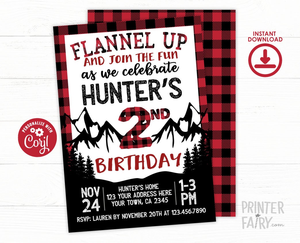 Lumberjack Birthday Invitation EDITABLE Template for Any Age, Instant Download