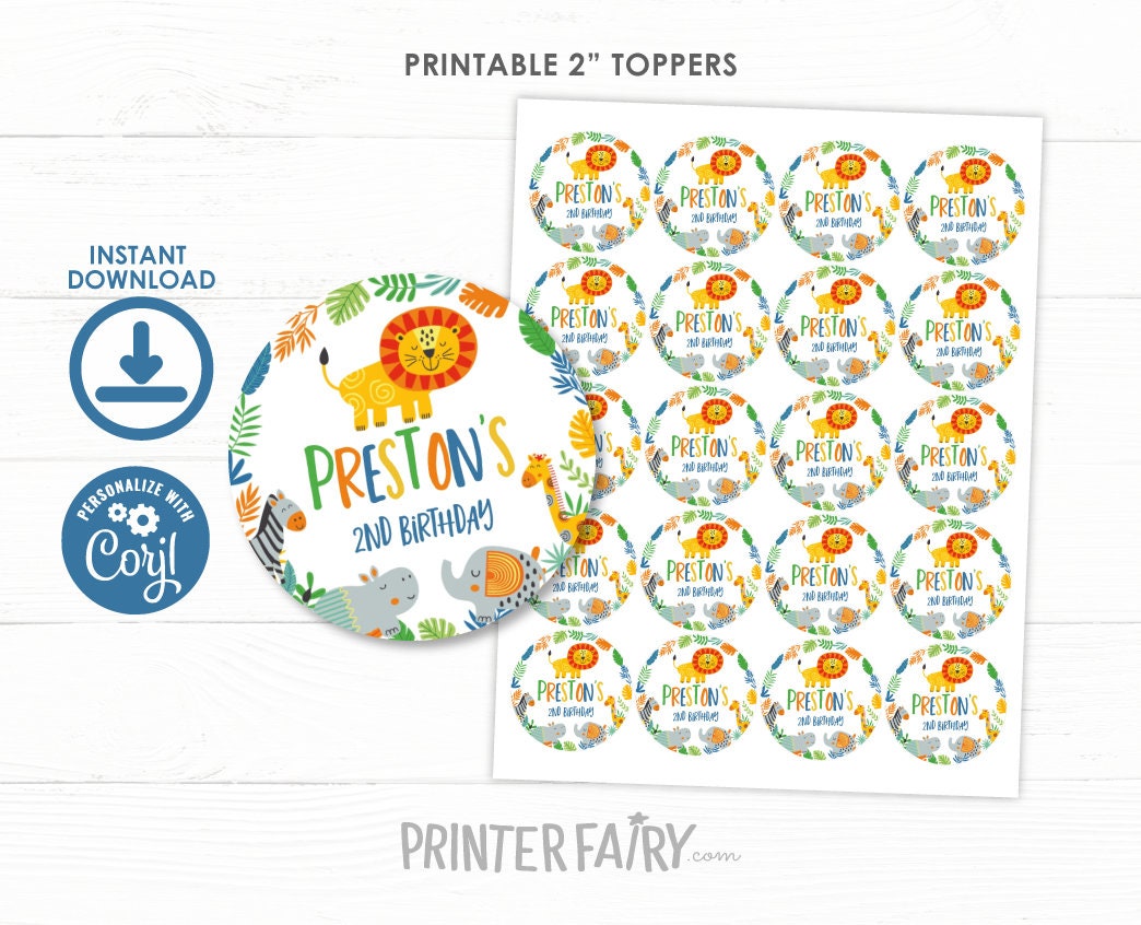 Jungle Party Toppers EDITABLE Safari Label Templates INSTANT DOWNLOAD