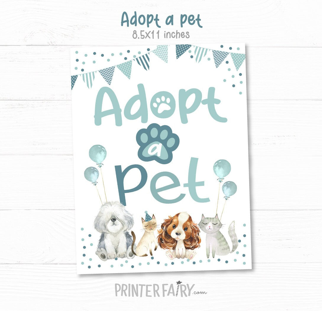 Puppies & Kitties Adoption Party Signs, Pet Birthday Decor (Instant Download)