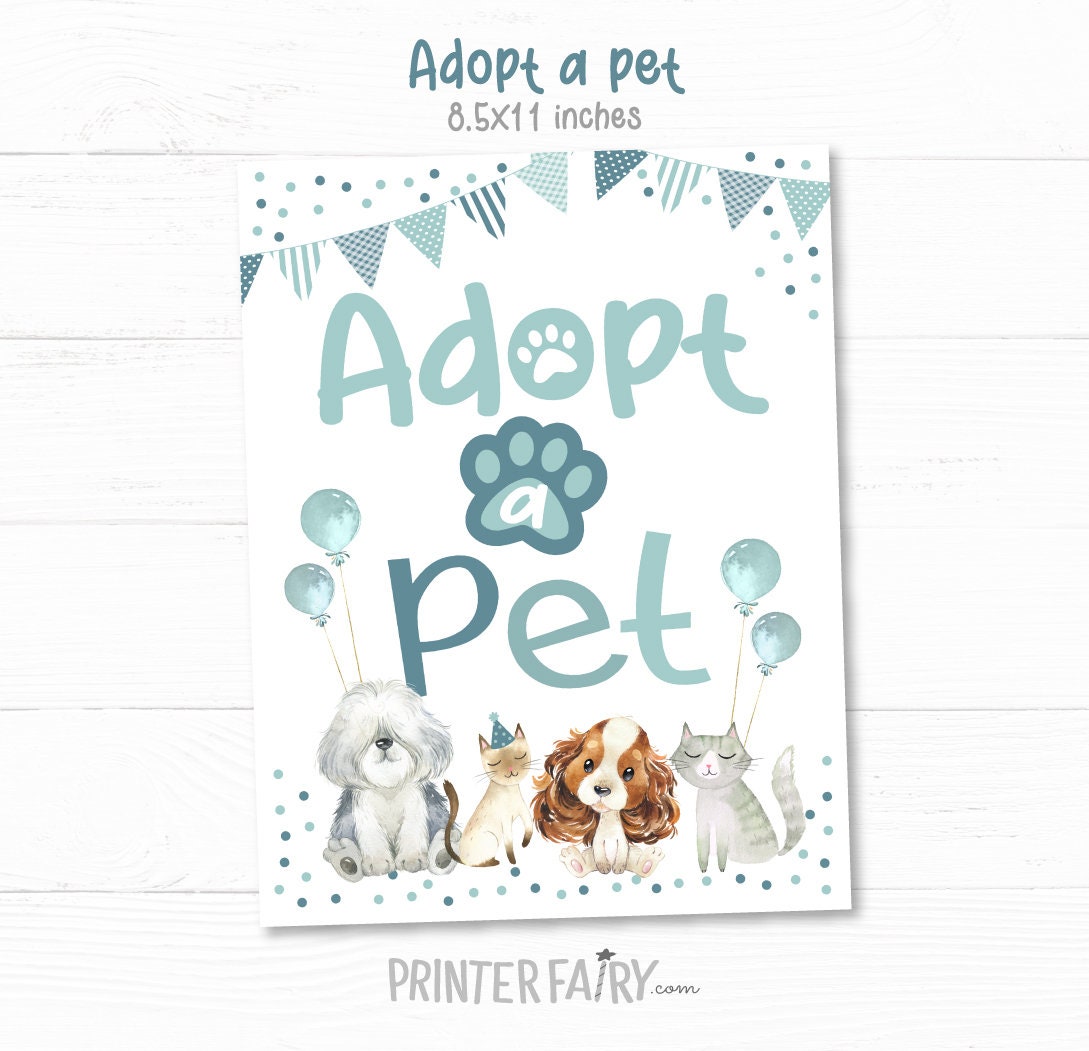 Puppies & Kitties Adoption Party Signs, Pet Birthday Decor (Instant Download)
