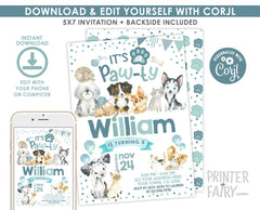 Puppies and Kitties Birthday Invitation, Pet Pawty (Instant Download)