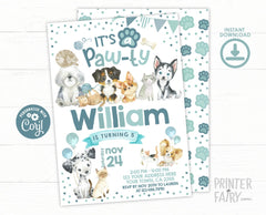 Puppies and Kitties Birthday Invitation, Pet Pawty (Instant Download)