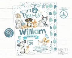 Puppies and Kitties Birthday Invitation, Pet Pawty (Instant Download)