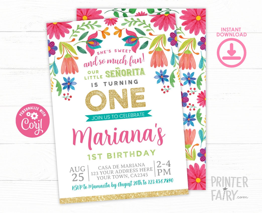 Editable Fiesta 1st Birthday Invitation, Senorita Party (Digital Invite)