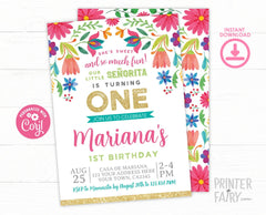 Editable Fiesta 1st Birthday Invitation, Senorita Party (Digital Invite)