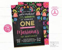 Fiesta 1st Birthday Floral Invitation, Editable Digital Invite, Instant Download