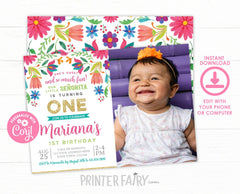 Fiesta 1st Birthday Invitation with Photo, Little Senorita (Digital Invite)