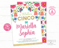 Floral Fiesta Invitation, Cinco de Mayo 5th Birthday, EDITABLE Digital Invite