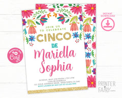 Floral Fiesta Invitation, Cinco de Mayo 5th Birthday, EDITABLE Digital Invite