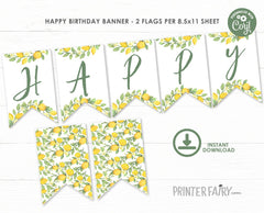 Lemon Birthday Banner, Editable Citrus Party Decor (Instant Download)