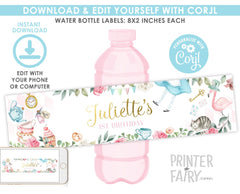 Alice in Wonderland Birthday Water Bottle Label, Editable (Digital Download)