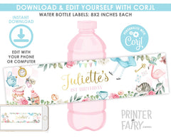 Alice in Wonderland Birthday Water Bottle Label, Editable (Digital Download)