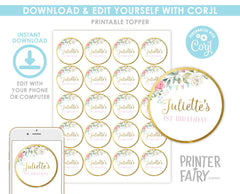 Alice in Wonderland Toppers, EDITABLE Birthday Labels (INSTANT DOWNLOAD)