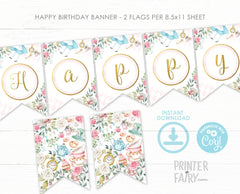 Alice in Wonderland Party Printable Banner Editable Template, Instant Download