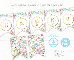 Alice in Wonderland Party Printable Banner Editable Template, Instant Download