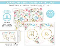 Alice in Wonderland Party Printable Banner Editable Template, Instant Download