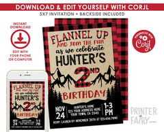 Lumberjack 2nd Birthday Invitation EDITABLE template for any age, Digital Instant Download