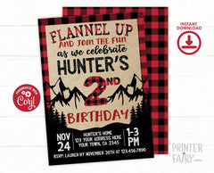 Lumberjack 2nd Birthday Invitation EDITABLE template for any age, Digital Instant Download