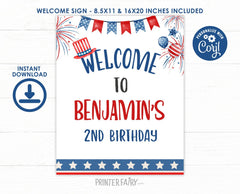 4th of July Birthday Welcome Sign, Firecracker Theme (Instant Download)