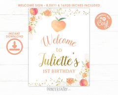 Peach Floral Birthday Welcome Sign, Editable Template (Digital Download)