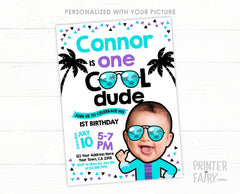 1st Birthday Photo Invitation, Pool Party (Digital Invitation)