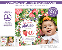 Berry First Birthday Invitation EDITABLE Template INSTANT DOWNLOAD