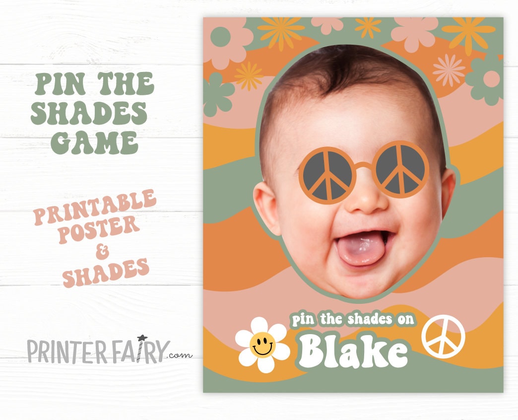 Hippie Party Game Personalized Pin the Shades Game with your Photo, Digital Printable Design