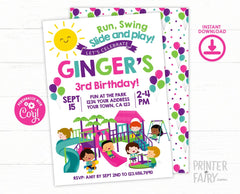 Playground Birthday Party Invitatiom Editable Template, Instant Download