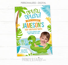 Dinosaur Pool Party Personalized Birthday Invitation for any Age, Personalized Digital Design