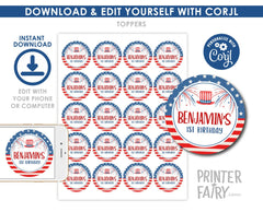 4th of July Birthday Cupcake Toppers, Patriotic Decor (Instant Download)