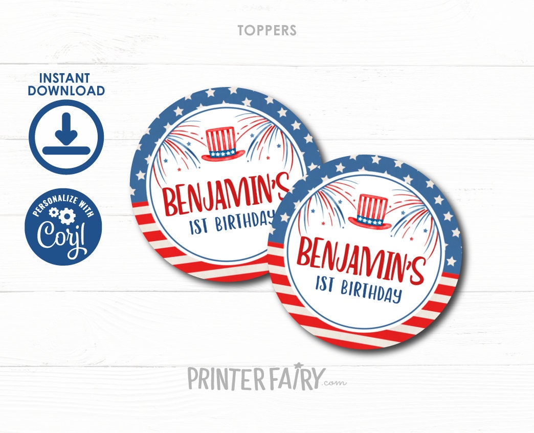 4th of July Birthday Cupcake Toppers, Patriotic Decor (Instant Download)