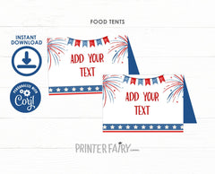 4th of July Food Tents, Independence Day Place Cards (Instant Download)