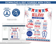 4th of July Birthday Milestones Board, Firecracker Theme (Instant Download)