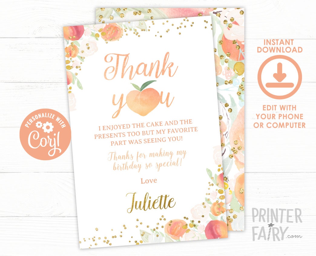 Peach Floral Thank You Cards, Editable Template (Instant Download)