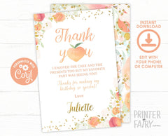 Peach Floral Thank You Cards, Editable Template (Instant Download)