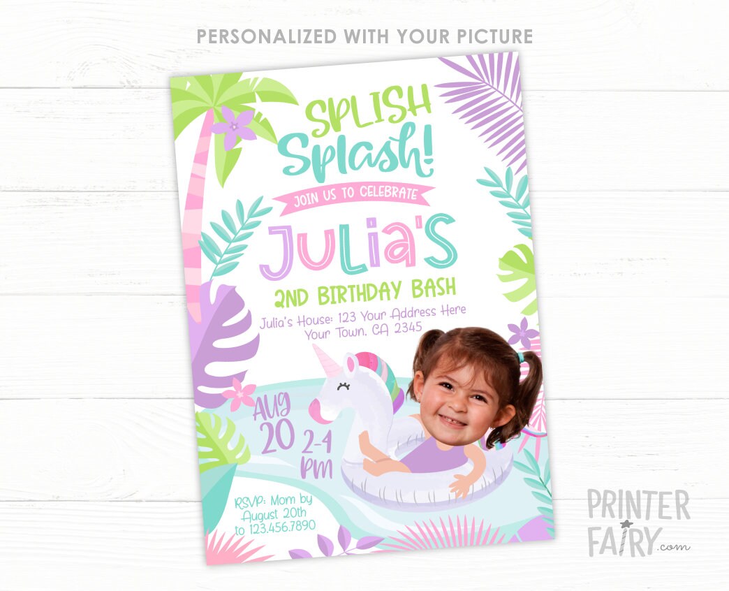 Unicorn Pool Party Personalized Invitation for any age, Digital or Printable