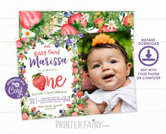 Berry First Birthday Invitation EDITABLE Template INSTANT DOWNLOAD