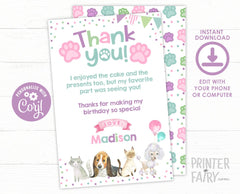 Puppies Kitties Thank You Card Editable Template (Digital Download)