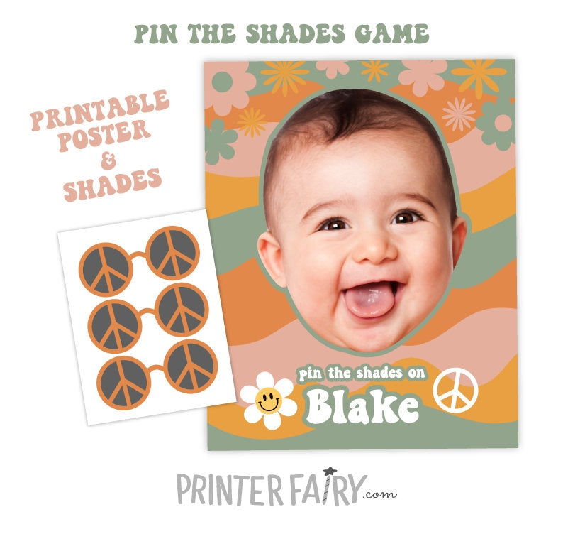 Hippie Party Game Personalized Pin the Shades Game with your Photo, Digital Printable Design
