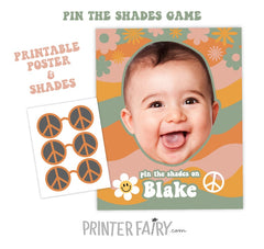 Hippie Party Game Personalized Pin the Shades Game with your Photo, Digital Printable Design