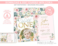 Wild One Safari Birthday Invitation with Photo (INSTANT DOWNLOAD)