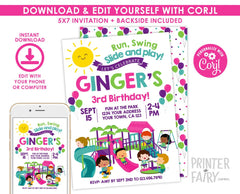 Playground Birthday Party Invitatiom Editable Template, Instant Download