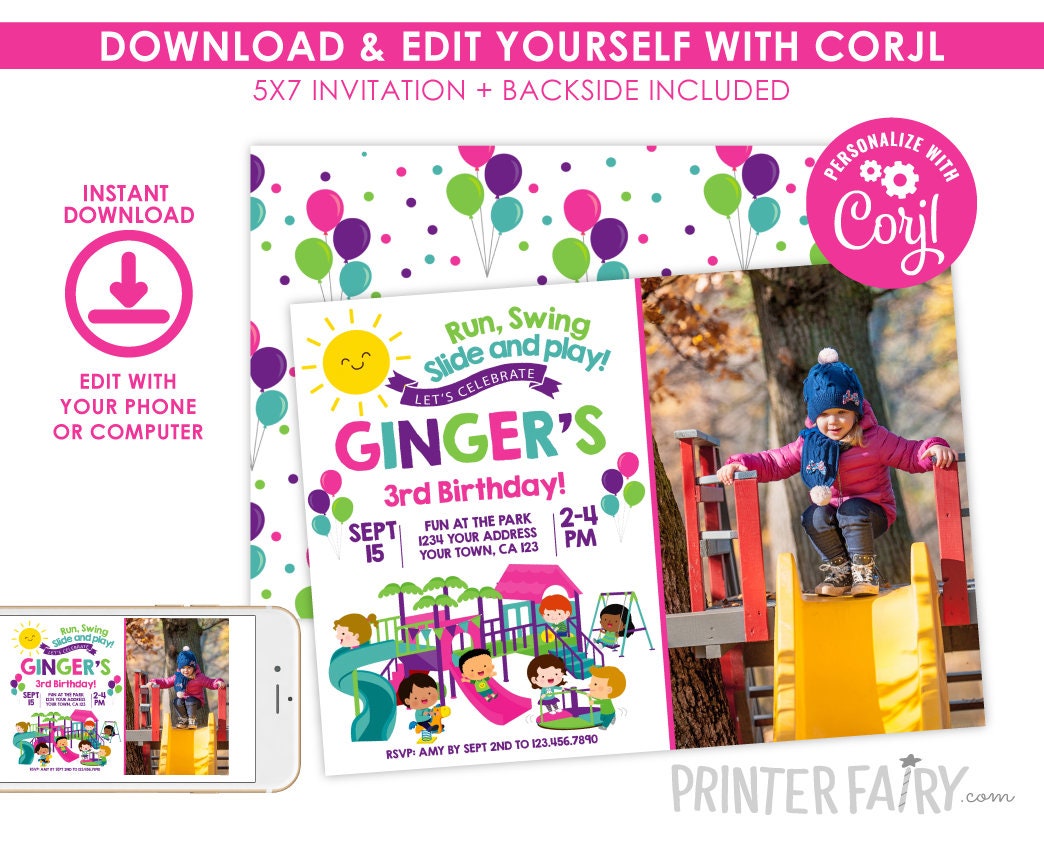 Editable Park Birthday Invitation Template with Photo (Instant Download)