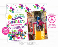 Editable Park Birthday Invitation Template with Photo (Instant Download)