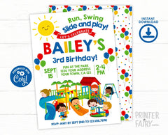 Playground Birthday Party Invitation Editable Template, Instant Download