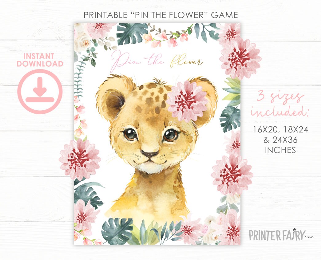 Jungle Birthday Party Pin the Flower Game, Digital Printable Instant Download
